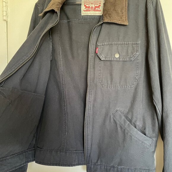 Levi's Men's Canvas Utility Jacket - Blue w/ Brown Corduroy Collar (Small) - Picture 3 of 8